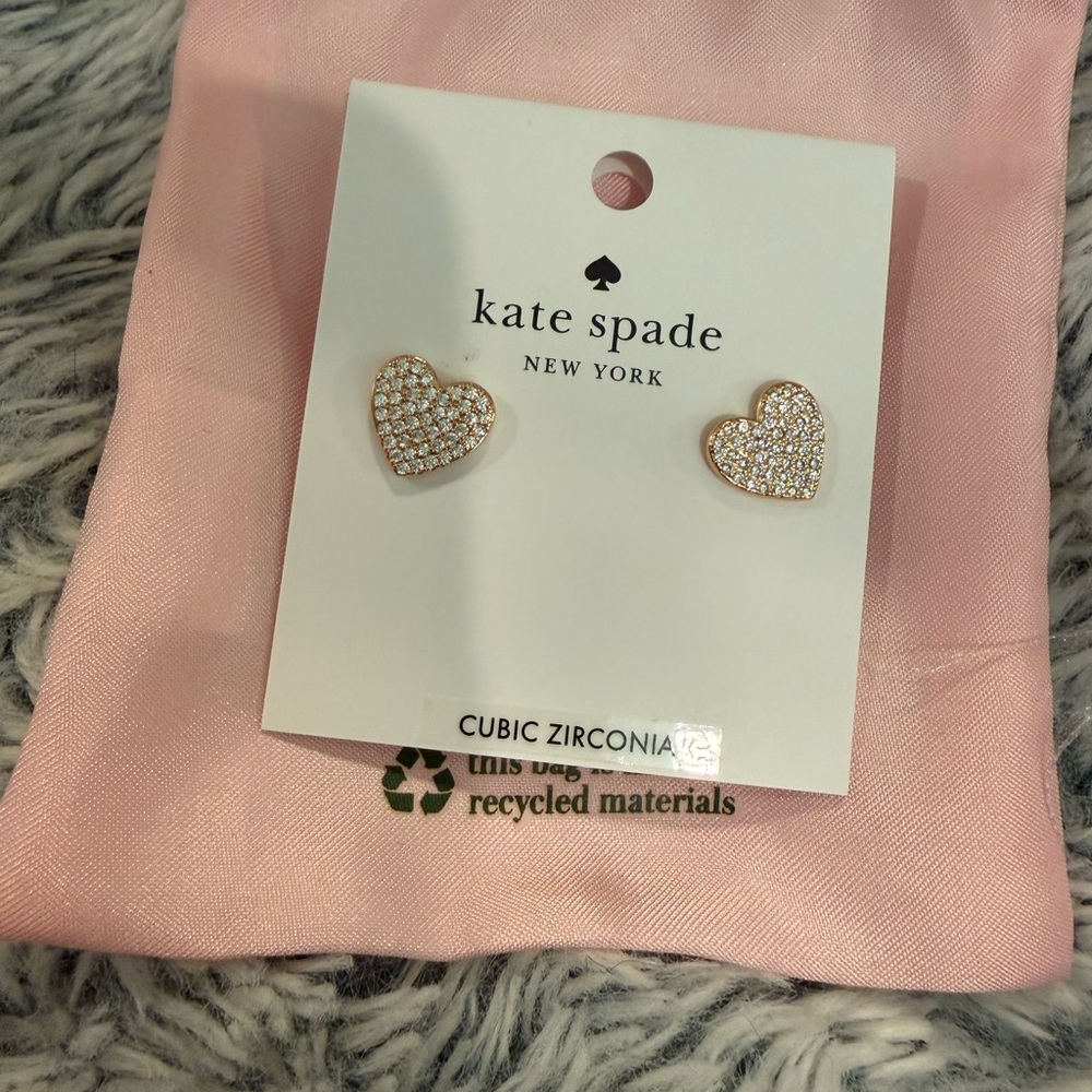 NWT Kate Spade Rose Gold Pave Heart Stud Earrings